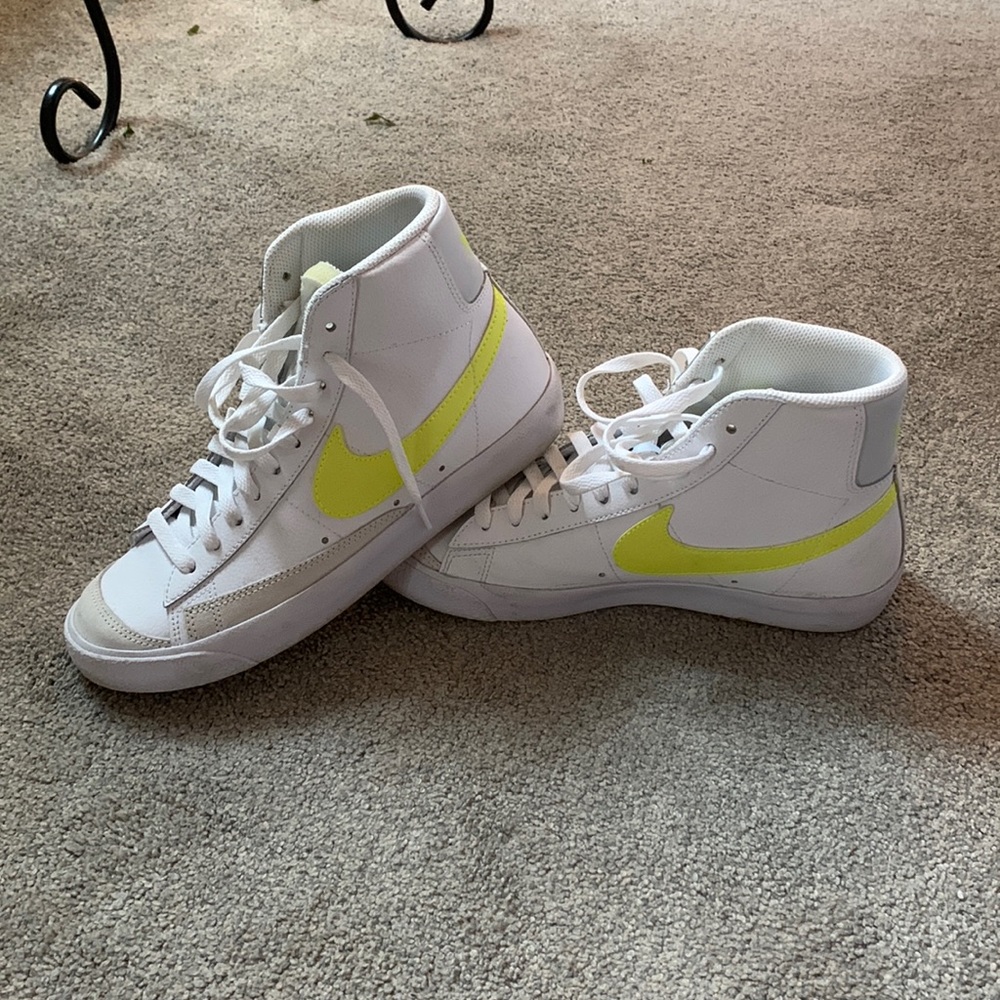 Nike White and Yellow High-Top Athletic Shoes